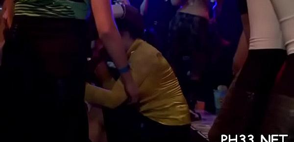  Tons of gangbang on dance floor blow jobs from blondes with sperm at face